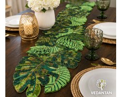 Vedantan Luxury Floral Table Runner - 1 Piece - Beads Handwork - Luxury Design - Scratch Resistant Heat Resistant -13x36 Inches - 33 x 91 cms - Dining Room - Living Room - Table Decoration - Green Brown