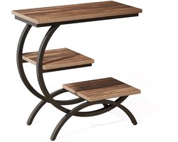 Vedder House - Bijzettafel - C-vormig - 3-laags - Nachtkastje - Consoletafel - Zwart/Bruin - Met opbergplanken