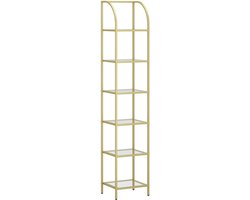 Vedder House - Plankenkast - Boekenkast - Open kast - 6-Laags - Goud - Glazen legplanken - 35x30x178 cm