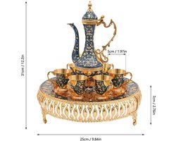 Vedder House - Theeserviesset - Goud - Donkerblauw - Theepot - 6 theekopjes - Dienblad