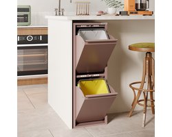 Veehaus® Allen - Prullenbak 2 vakken - Afvalemmer 30 Liter (2x 15L) - Hygienisch Recyclen - Metaal - Roze