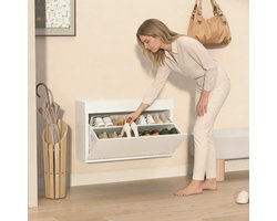 VEEHAUS Metalen Schoenenkast 1 Klep met Wandmontage, Smal Ruimtebesparend Schoenenrek voor Hal, Maat 35-47, Stapelbaar, Wit