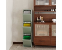 VEEHAUS Prullenbak Afvalscheiding 45 Liter (3x15L), 3 Vakken met Klep, Metaal, Keuken & Kantoor, Groen