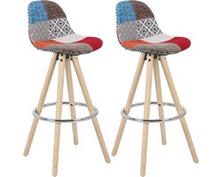 Veelkleurig Barkrukken Barstoelen Set van 2 Stal Houten Poten Linnen met Rugleuning En Voetensteun,BH45mf-2