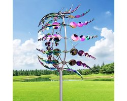 Veelkleurig kleuren magische 3D windmolen 32cm | 360° draaiende metalen windvanger | Sierlijke sculptuur als decoratie voor tuin en terras