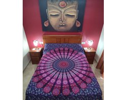 Veelkleurig mandala-wandkleed, Indiase tapisserie, sprei, picknickkleed, strandlaken, hippie-stijl