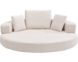 Veelzijdig vrijstaand opklapbaar slaap bankbed (Boneless Bank) – Ovaal bed met kussens, modulaire bank, katoenen fluweel stoffen bekleding (173 x 176 cm), geschikt voor appartementen, woonkamer, slaapkamer- Licht beige