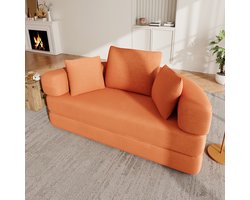 Veelzijdig vrijstaand opklapbaar slaapbankbed (Boneless Bank) – Ovaal bed met kussens, modulaire bank, katoenen fluweel stoffen bekleding (173 x 176 cm), geschikt voor appartementen, woonkamer, slaapkamer- oranje