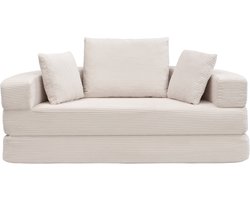 Veelzijdig vrijstaand opklapbaar slaapbankbed (Boneless Bank) – Ovaal bed met kussens, modulaire bank, katoenen fluweel stoffen bekleding (173 x 176 cm), geschikt voor appartementen, woonkamer, slaapkamer- Licht beige