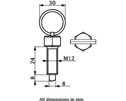 Veerbelaste ringtrekker M12 met 8 mm-pen