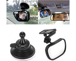 Veiligheid Spiegel voor Baby in de Auto, 360° Draaiende Achteruitkijkspiegel met Zuignappen en Klem, Schokbestendig en Verstelbaar voor Optimale Zichtbaarheid