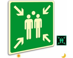 Veiligheidsbord verzamelpunt 30 x 30 cm van stevig PVC hard schuim, UV-bestendig, voor buitengebruik, herkenningspunt voor noodsituaties