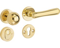 Veiligheidsgarnituur - Messing ongelakt - Mi Satori - Mi Satori knop/kruk op - SKG Linea XL messing ongelakt rechts