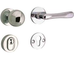 Veiligheidsgarnituur - Nikkel gepolijst - Mi Satori - Mi Satori knop/kruk op - SKG Linea glans nikkel / glans chroom rechts