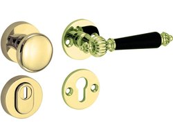 Veiligheidsgarnituur - PVD messing - Mi Satori - Mi Satori knop/kruk op - SKG Nouveau ebben messing gelakt/messing PVD rechts