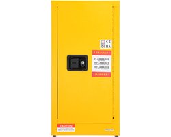 Veiligheidskast voor brandbare vloeistoffen, 16 gal, koudgewalst staal, 18,1 x 18,1 x 35,4 inch, explosieveilig, met 2 verstelbare planken, 1 deur, voor commercieel industrieel gebruik, geel