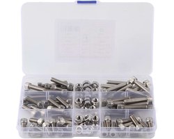 Veiyi inch schroeven, inchschroeven assortiment, 90 stuks 1/4-20unc schroeven, 1/4 inch moer, roestvrij staal zeskantschroeven set