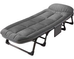 Veldbed - Camping bed - Logeerbed met Kussen- Opvouwbaar Kampeerbed - 190x66x30 cm - Strandbed - Versterkt 8-Poots - Met 3x Lendensteun - Stevig Kussen - Inklapbaar - Antraciet/Grijs - Ideaal voor Tuin, Kamperen & Reis