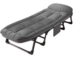 Veldbed - Camping bed - Logeerbed met Kussen- Opvouwbaar Kampeerbed - 190x66x30 cm - Strandbed - Versterkt 8-Poots - Met 3x Lendensteun - Stevig Kussen - Inklapbaar - Antraciet/Grijs - Ideaal voor Tuin, Kamperen & Reis