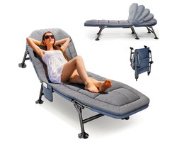 Veldbed-ligbed voor in de tuin-Met zijvak en matras-Verstelbaar in 5 standen- Draagbaar ligbed voor buiten,Kamperen,Vissersbed-GRIJS.