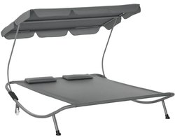 Velmio 2 Persoons Tuinligstoel met Luifel – 2 Persoons Buiten Ligbed - Incl Kussens - Verstelbare Zonnekap – 200 x 175 x 134 cm Grijs