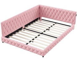 Velmio Kinderbed Tweepersoons - Gestoffeerd Bed - 140x200 cm - Met LED-Verlichting En USB - Slaapbank - Voor Tieners - Zonder Matras