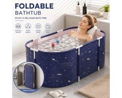 Velmio Opvouwbaar Bad voor Volwassenen - Zitbad - 120 cm - Draagbare Badkuip voor Douche - Inklapbaar Bad - Mobiele Badkuip - Spabad voor Thuis - Wellness - 120 x 60 cm - Vrijstaand Bad - Kunststof - Blauw - Voor Gezin