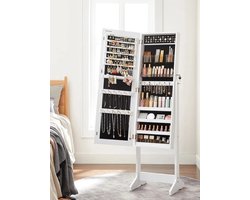 Velmio Vrijstaande Spiegelkast - Spiegel - Spiegel Met Opbergruimte - Sieradenkast & Cosmetic Organizer - 41x36x152cm - Wit