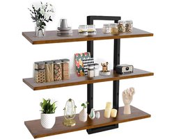 Velmio Zwevende wandplank - Boekenplank - 3 Laags - Industrieel - Wandrek - Muur Decoratie - Plank -Zwart/Bruin