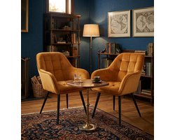 Velora Royale Eetkamerstoelen met Armleuning – Set van 4 – Fluweel – Luxe Design – 150 kg draagvermogen – Oranje – Casa Serena
