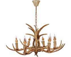 Velori Gewei Kroonluchter - Vintage Hanglamp - Hertenlamp - Hars Plafondlamp - Natuurverlichting - 6 x E14 Lampen - 75 x 75 cm - Bruin - 220V