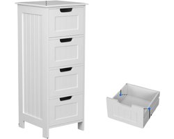 Velori Ladekast met 4 Laden - Smalle Badkamerkast - Vrijstaande Opbergkast - MDF Opbergmeubel - Witte Kast voor Badkamer, Slaapkamer en Hal - 30 × 30 × 82,4 cm