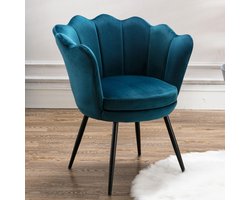 Velours Stoel - Lounge Fauteuil - Kamer Decoratie - Metalen Onderstel - 64x60x76 cm - Blauwgroen