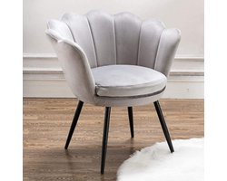 Velours Stoel - Lounge fauteuil - Make-up tafel - Schelpvormig design - 42 cm diep - Grijs