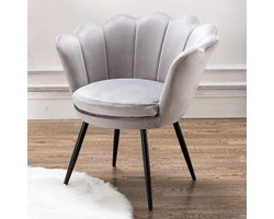 Velours Stoel - Lounge fauteuil - Make-up tafel - Schelpvormig design - 42 cm diep - Grijs