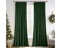 Velours Verduisterende Gordijnen Donkergroen - Set van 2 Luxe Opaak Gordijnen 140x300 cm - Met Plooiband - Zware Dikke Overgordijnen Voor Woonkamer of Slaapkamer