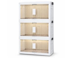 Velox Goods Opbergkast met 5 Opbergboxen - Opvouwbare en Stapelbare Opbergdozen met Deurtjes op Wielen - 70,5 cm Breed - Wit