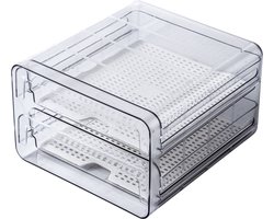 Velox Goods VL‑525 Koelkast Organizer – Stapelbare PET Opbergbox – Lade voor Groente, Fruit & Vlees – 24 × 21,5 × 14 cm – Transparant
