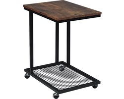 Velox Industriële Bijzettafel op Wielen - Trolley, Bijzettafels, Serveerwagen, Roltafel - MDF & Metaal - 51x36x60 cm - Bruin