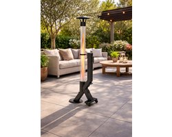 Veluwse Pellets Luxe Terrasverwarmer PH-05 - Pellet Heater - 179cm Hoog - Mat Zwart - Inclusief Luxe Regenhoes, Cilinderborstel & Gasbrander - Mobiele Tuinkachel op Houtpellets - 100% Rookvrij - Vrijstaande Buitenheater voor uw Terras