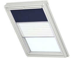 VELUX Verduisterend rolgordijn plus plissé - Donkerblauw en Wit - Handbediend - Raamcode: 1, 304 en M04 - Raamtype: GGL, GHL, GPL, GGU en GPU