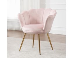 Velvet Accent Chair - Lounge Stoel Fauteuil - Woonkamer Decoratie - Bloemvormig Ontwerp - 70x60x76 cm - Lichtroze