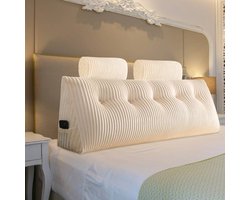 Velvet Bed Rugleuning met Plooien – Driehoekig Groot Pluche Hoofdsteunkussen met Zijzakken – Afneembare Hoes – Voor Tweepersoons- & Kingsize Bedden