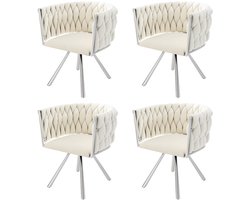 Velvet Eetkamerstoel – Draaibare Stoel – Comfortabele Stoel – Metalen Stoel – Luxe Bekleding – 360° Draaibare Zitting – Draagvermogen 150 Kg - Wit