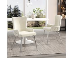 Velvet Eetkamerstoelen – Eetkamerstoelen Zonder Armleuningen – Luxe Stoelen – Velours Stoelen – Beige Stoelen – Metalen Frame – Comfortabel Schuim