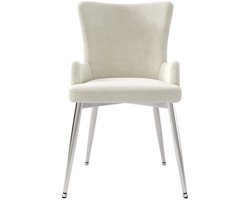 Velvet Eetkamerstoelen – Eetkamerstoelen Zonder Armleuningen – Luxe Stoelen – Velours Stoelen – Beige Stoelen – Metalen Frame – Comfortabel Schuim