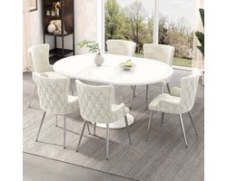 Velvet Eetkamerstoelen – Eetkamerstoelen Zonder Armleuningen – Luxe Stoelen – Velours Stoelen – Beige Stoelen – Metalen Frame – Comfortabel Schuim