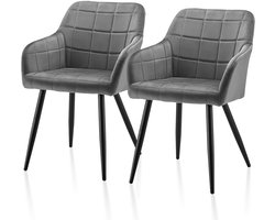 Velvet Eetkamerstoelen – Fluwelen Stoelen – Armstoel – Design Stoel – Comfortabele Stoel – Grijs – Memory Foam Zitting – Stevig Metalen Frame