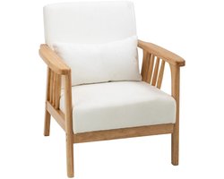 Velvet Fauteuil – Fluwelen Stoel – Velours Zetel – Luxe Lounge Chair – Comfortabele Armstoel – Zacht Velvet Bekleed – Stevig Rubberhout Frame – Inclusief Los Kussen - 68 x 75 x 78 cm - Wit