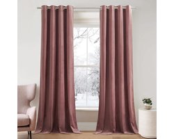Velvet Gordijnen voor slaapkamer, set van 2 gordijnen, oudroze, thermogordijn, koudebescherming, verduisteringsgordijnen, woonkamer, zwaar fluwelen gordijnen (300 g/m²), H 220 x B 132 cm